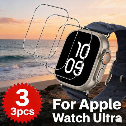 3pcs High Definition Protective Film, Suitable For Apple Watch Ultra 1 / Ultra 2, Made Of Tempered Glass - Fit For Sports And Daily Use, Anti-Fingerprint, Smooth Touch, Long-Lasting Protection, 0.33mm Ultra-Thin, 9H Hardness, Scratch-Resistant, 5D Rounded Corners