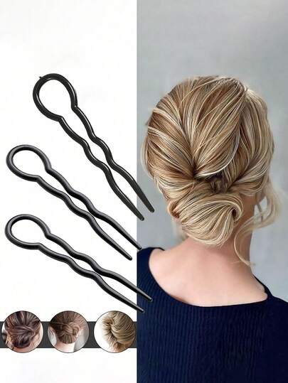 20个黑色塑料U型螺旋发夹，女士美发造型工具套装，发饰