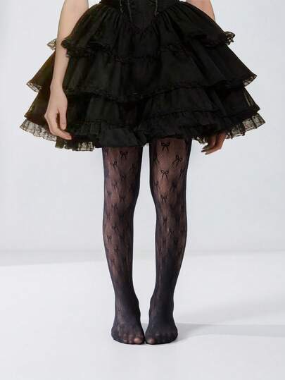 1件装春夏儿童网眼镂空蝴蝶结连裤袜，简约经典优雅，亲肤舒适轻盈透气，百搭款式，适合日常穿着、度假、派对、旅行、返校、情人节等场合。