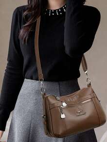 LANYIBAIGE 休闲女士手提包，柔软PU皮革单肩斜挎包，2026新款时尚女士斜挎包 - 棕色 - 查看 11