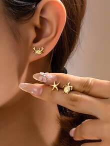 精致小巧的海洋生物耳钉，适合日常佩戴、派对、海滩度假、婚礼、晚宴、校园活动、情人节等各种场合。 - 金黃色B - 查看 1