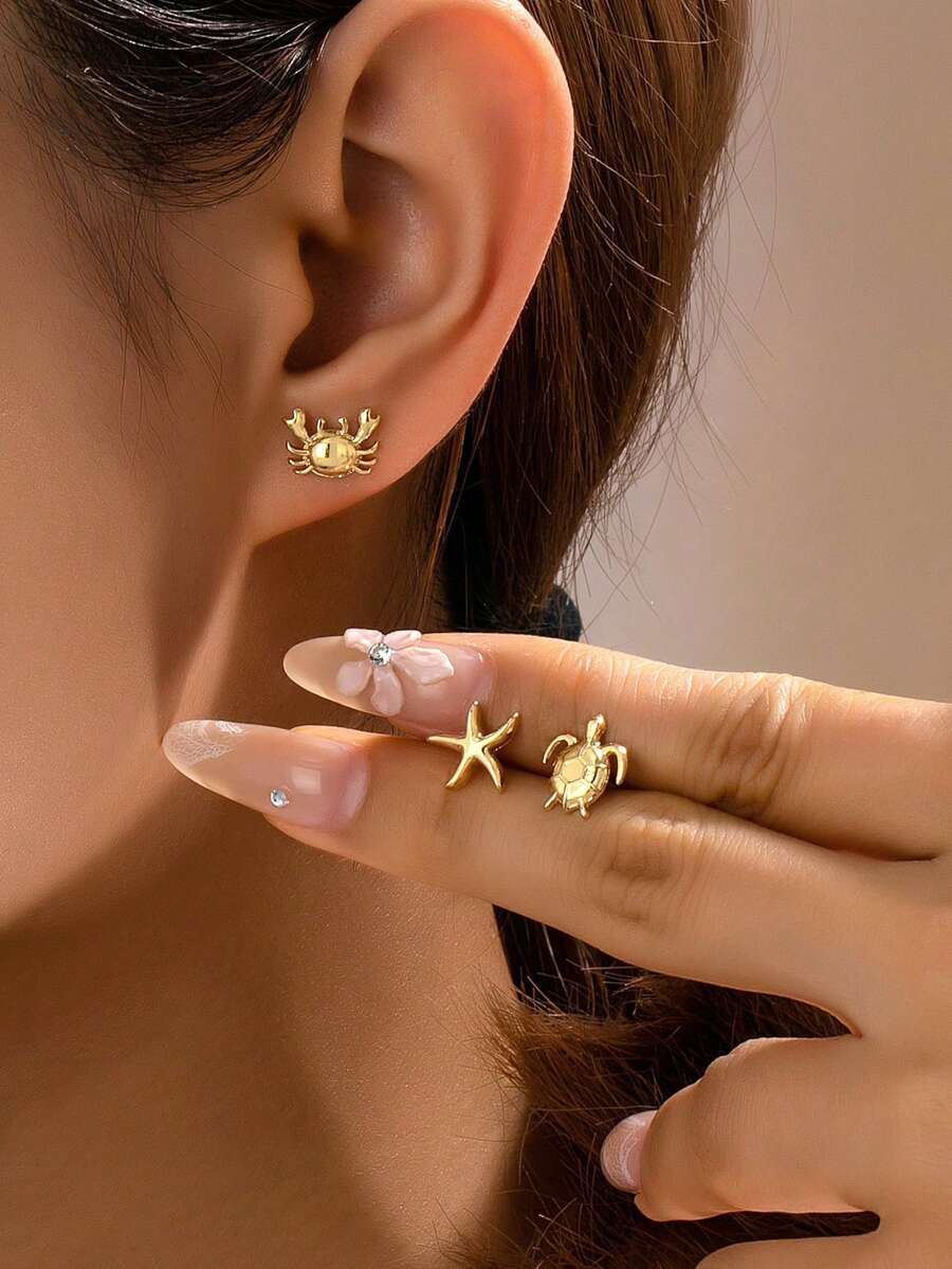 精致小巧的海洋生物耳钉，适合日常佩戴、派对、海滩度假、婚礼、晚宴、校园活动、情人节等各种场合。 - 金黃色B - 查看 1