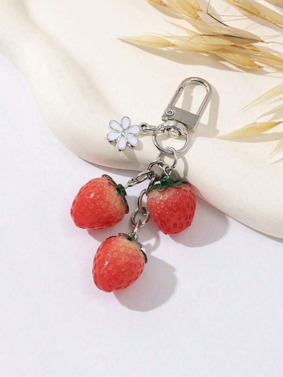3pcs Cute Resin Simulated Strawberry Bag Charm Pendant - Đỏ - Xem 1