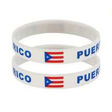 2pcs Puerto Rico Silicone Wristbands, Sporty Style, Unisex - A - View 1