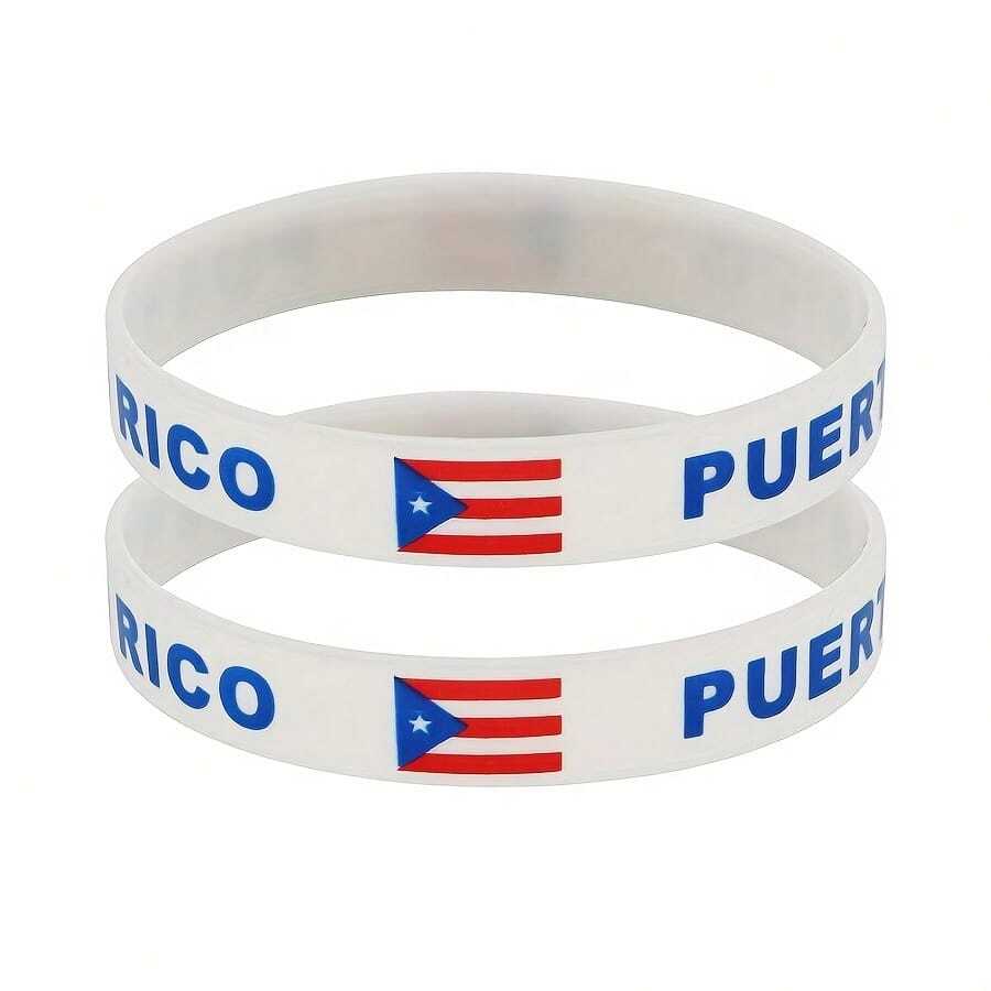 2pcs Puerto Rico Silicone Wristbands, Sporty Style, Unisex - A - View 1