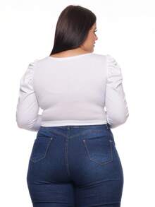 Plus Size  Style Cropped Long Sleeve Off-The-Shoulder Blouse - Blanco - Ver 2