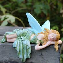 1件精美睡仙子摆件，家居花园仙子雕像，户外花园睡天使装饰雕塑，适用于庭院、盆栽仙子装饰 - 彩色睡姿花仙 - 查看 4