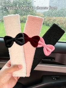 1/2个蝴蝶结毛绒汽车安全带肩垫，柔软舒适的安全带套 - A - 查看 3