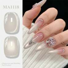 MEET ACROSS 1pc Golden Silk Milky Cat Eye Gel Nail Polish , 7ml Jelly Glass Beads Effect Cat Magnetic Gel Polish , Semi Permanent Soak Off UV Gel Varnish For Summer Nails, Manicure Nail Art DIY For Home And Salon Nail Supplies - 米色 - 查看 4