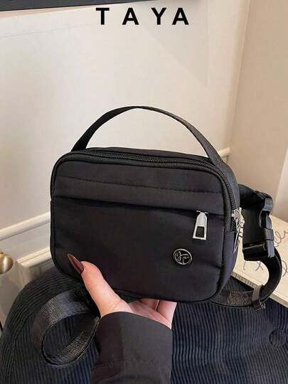 Regalo de San Valentín para Mujer, Bolso Bandolera Minimalista con Estampado de Fresas, Forma Cuadrada, Cierre de Cremallera 3D, Correa Larga Ajustable, Ligero, Compacto, Bolso de Hombro para Estudian