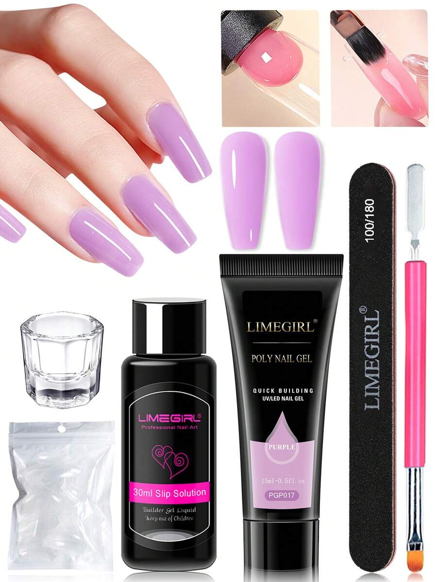 Bộ dụng cụ sơn móng tay gel màu trơn Limegirl, bao gồm gel sơn móng tay màu trơn, cọ hai đầu, khối đánh bóng, dụng cụ làm sạch móng, cốc pha lê và bảng thước kẻ, phù hợp cho người mới bắt đầu, rất tốt để luyện tập.