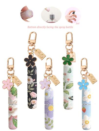 1/5pcs 5ml Plastic Fragrance Sample Bottle For Easy Portability And Travel. Bottom Is Directly Charged. High-End Spray Bottle For Fragrance. Multi-Color Flower Pendant That Can Be Hung On Bags. Suitable For Travel And Outings.