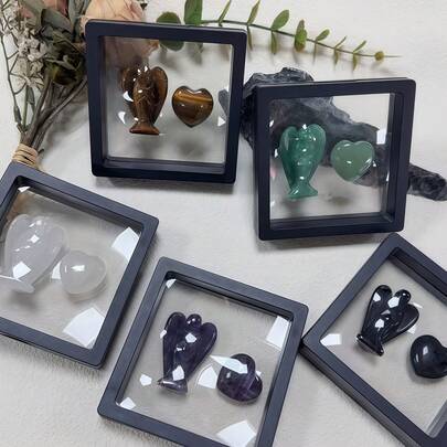 3件套手工心形天使装饰盒，内含天然口袋石，非常适合存放祝福石，也适合摆放在瑜伽空间或置物架上，是复活节和母亲节的理想礼物，也是激发脉轮平衡灵感的艺术品。