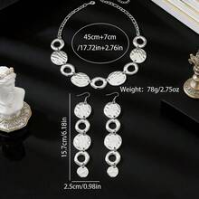 1件银色几何圆形合金Y形项链，时尚优雅奢华项链耳环套装 - 銀色 - 查看 4