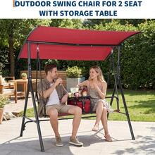 CuisinSmart 2 Person Porch Swing,Outdoor Swing With Pivot Storage Table, Cooler Bag,Patio Swing With Adjustable Canopy For Backyard Balcony Poolside - 紅色的 - 查看 3