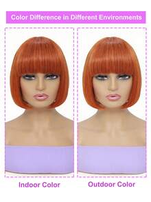 Short Straight Wig With Bangs, Synthetic Hair, Orange Color - S350 - View 5