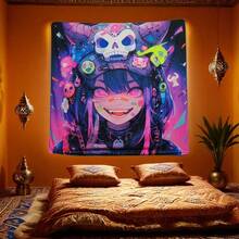 HOUHUANG Hanging Paintings,  Tapestry, Murals, And Decorative Paintings, Anime, Cartoons, Polyester Material  For Families, Bars, And Outdoor Parties (Halloween Girl) - 多彩的 - 查看 6