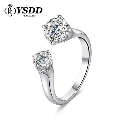 1 chiếc nhẫn Moissanite hở điều chỉnh được, tinh tế 1.5 carat, Moissanite tròn nhân tạo màu D độ tinh khiết VVS1, bạc S925 mạ bạch kim đính kim cương toàn bộ, nhẫn cưới nữ, thích hợp để đeo hàng ngày.