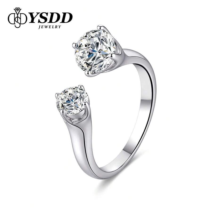 1 chiếc nhẫn có thể điều chỉnh Moissanite 1,5 carat, độ trong suốt VVS1, màu D nhân tạo, Moissanite tròn, nhẫn đính hôn/cưới bạch kim mạ bạc Sterling 925, kim cương nguyên khối dành cho nữ, thích hợp đeo hàng ngày - Bạc - Xem 1