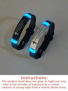 ATLVXJL 2pcs/Set Luminous Couple/Friendship Silicone Bracelet Set, Glow-In-The-Dark Square Cross & Letter Pattern, Casual Accessories Suitable For Daily Wear And Holiday Gifts - Multicolor - View 10