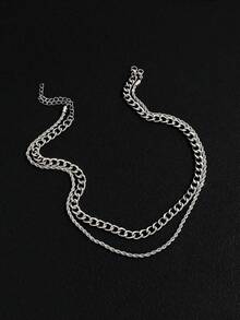 De moda y popular, 2 piezas, collar sencillo y elegante para hombres, Material de aleación de estilo Punk Hip Pop para regalo de joyería y para un aspecto elegante - Plata antigua - Ver 4