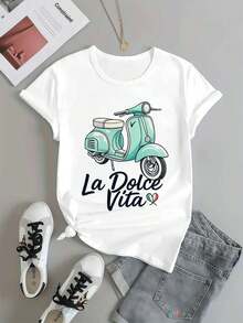 La Dolce Vita Women's Graphic Tee Made Of High-Quality Fabric, Round Neck, Loose Fit, Comfortable, Eye-Catching Print - 白色 - 查看 2