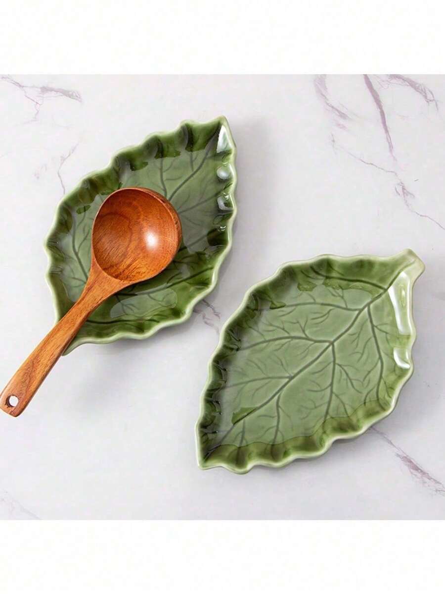 Reposadera de cerámica con hoja verde - Decoración de granja linda para la cocina en la estufa y el mostrador - Multicolor - Ver 1