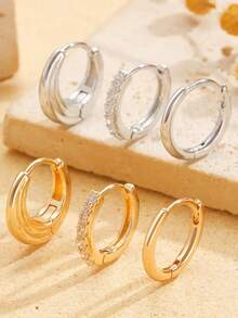 3对/套 时尚耳环，带扣，共6只，尺寸从小到大，镀金水钻圈形耳环，男女皆宜，适合日常佩戴，情侣饰品 - 圓圈 - 查看 8