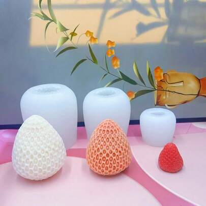 1pc 3D Strawberry Silicone Mold, DIY Strawberry Scented Candle, Plaster Home Decor Accessory Silicone Mold