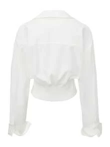 ARA CHIC Women's Minimalist White Short Button-Up Shirt, Elastic Ruched Back Waist Long Sleeve Top, Casual Commute Outfit - White - View 7