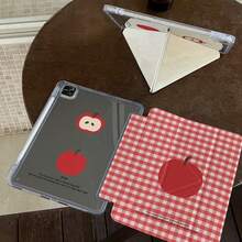 小众红色格子苹果可爱平板电脑保护套，兼容苹果第11代平板电脑，Pro 2025新款可爱第10代时尚Air 7/6，带笔槽，防弯折11英寸平板电脑保护套，适合女孩使用 - 紅色 - 查看 3