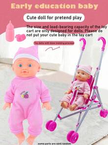 26厘米仿真娃娃玩具，可模拟喝水和排尿的迷你娃娃，娃娃推车玩具套装，适合女孩和儿童。 - 粉色 - 查看 15