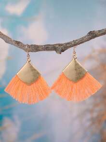 A Pair Of Bohemian Metal Fringed Earrings, Suitable For Ladies To Wear On Vacations And In Daily Life - Multicolor - View 17