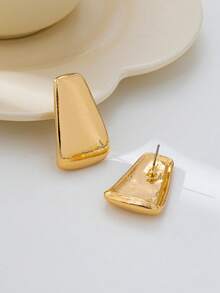 1 Pair Gold Geometric Teardrop Stud Earrings, Versatile Fashion Jewelry For Women - Yellow Gold - View 3