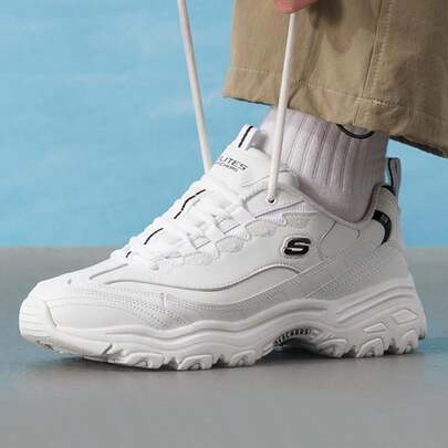Skechers Men's Casual Shoes D'LITES 1.0 Low-Top Lace-Up Athletic Sneakers, Comfortable Outdoor Travel Shoes, Lightweight Daily Sports Shoes 52676-WBK