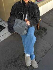 DEEKA Spring & Autumn New Women's Fashion European And American Style Suede Leather Casual Jacket - Chestnut 1 - View 7