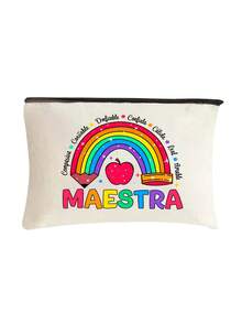 Mehrfarbige Maestra Buchstaben & Regenbogen Apfel Muster Kosmetiktasche, süße Tasche mit großer Kapazität, tägliche Toilettenartikel Make-up Tasche, multifunktionale Aufbewahrungstasche, leichte Reise-Handtasche, exquisites Geschenk, Reise-Souvenir für Freunde, unverzichtbare Reise-Aufbewahrungstasche, geeignet für Arbeit, Rückkehr zur Schule, Reisen, Picknick, Camping, Outdoor-Abenteuer, Valentinstag Geschenk - Verschiedenfarbig - Übersicht 13