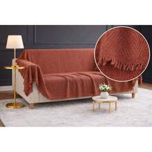 Non-Slip Tassel Sofa Cover – 100% Cotton – 170*200 Cm – Soft And Comfortable, Made In Türkiye - Red - View 3
