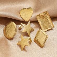 10 件装不锈钢时尚压花星形椭圆形长方形耳环，带耳塞，可用于 DIY 耳环制作，适合女性佩戴 - 耳環 - 查看 2