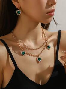 欧美新款水晶心形吊坠项链耳环首饰套装 - 愛心 - 查看 5