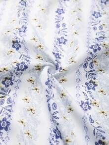 优雅舒适的通勤修身女士条纹翻领衬衫，条纹前开襟纽扣度假衬衫 - 淺藍色 - 查看 8