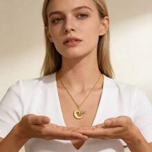 1PC[Star Moon]Personalized Stainless Steel Moon Star Arabic Name Pendant Necklace, Fashionable And Elegant Custom Jewelry, Unique Gift, Suitable For Daily Wear - Multicolor - View 9