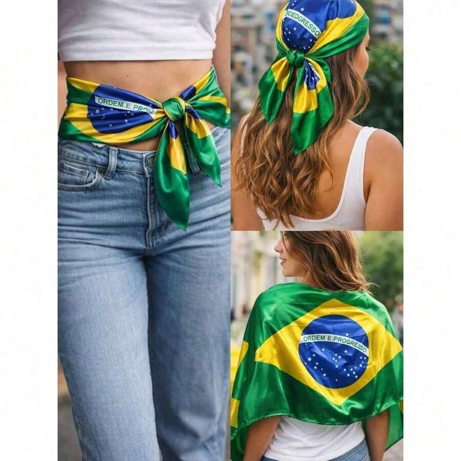 Women's Scarf With Brazilian Flag Print | Soft Touch Silk | 90x90cm Multifunctional 2026 World Cup Style Summer Top Stylish Fashion - Khăn quàng cổ Brazil - Xem 1