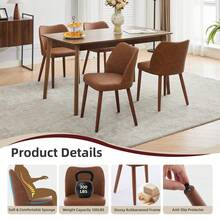 Huisuilinss Dining Chairs Set Of 2,Linen Upholstered Kitchen Chair With Thick Cushions,Wood Dinner Chair With Wood Legs,Wing Backrest,Accent Chair For Dining Room Living Room Kitchen - PU Nâu - Xem 6