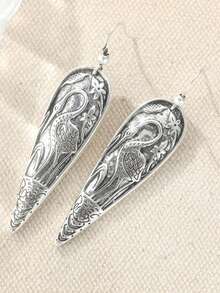 Artistic Classic & Retro Crane Pattern Long Earrings, Meticulously Crafted Earrings, Iconic Women's Jewelry Accessory, Earrings - Silver - View 9