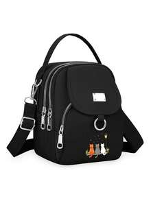 女士猫咪图案单肩包 | 高品质尼龙材质，拉链封口，带衬里，女士时尚牛津布斜挎包，日常百搭，通勤上学理想之选，大容量 - 彩色 - 查看 17