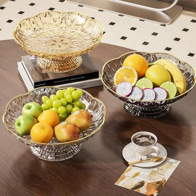1PC High-Legged Fruit Tray, Decorative Type Living Room Fruit Tray, Fruit Basket Snack And Dried Fruit Tray, Luxury And Refined Candy Display Tray, Fruit Platter, Exquisite Appearance Living Room Style, Glacier-Patterned Dried Fruit Platter, Table-Style Boneware Fruit Tray, Chocolate Snack Display Tray, Base Tray
