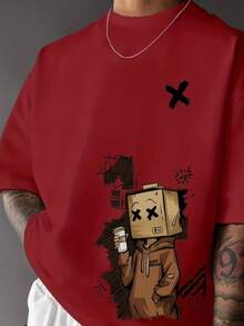 Men's Basic Traditional Adult Casual Streetwear Premium Cotton Fashion Good Person Men's Box Cardboard Bag Cartoon - 紅木色 - 查看 2