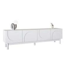 Lowboard, TV Cabinet With Curved, Wave-Shaped Doors, Shelves And TV Stand With Stabilizing Legs - White - View 6