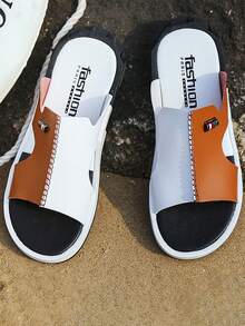 Sandalias de moda de primavera a verano para hombres, diseño de corte con decoración de metal bicolor - Marrón - Ver 5